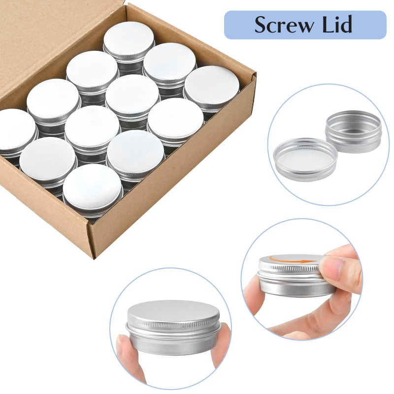TUZAZO 24Pack 1 Oz Aluminum Tin Cans with Screw Lid and Labels, Refillable Travel Sized Cosmetic Containers Small Tins for Salves, Lotion Bars, Beard Balms, Candles - Image 5