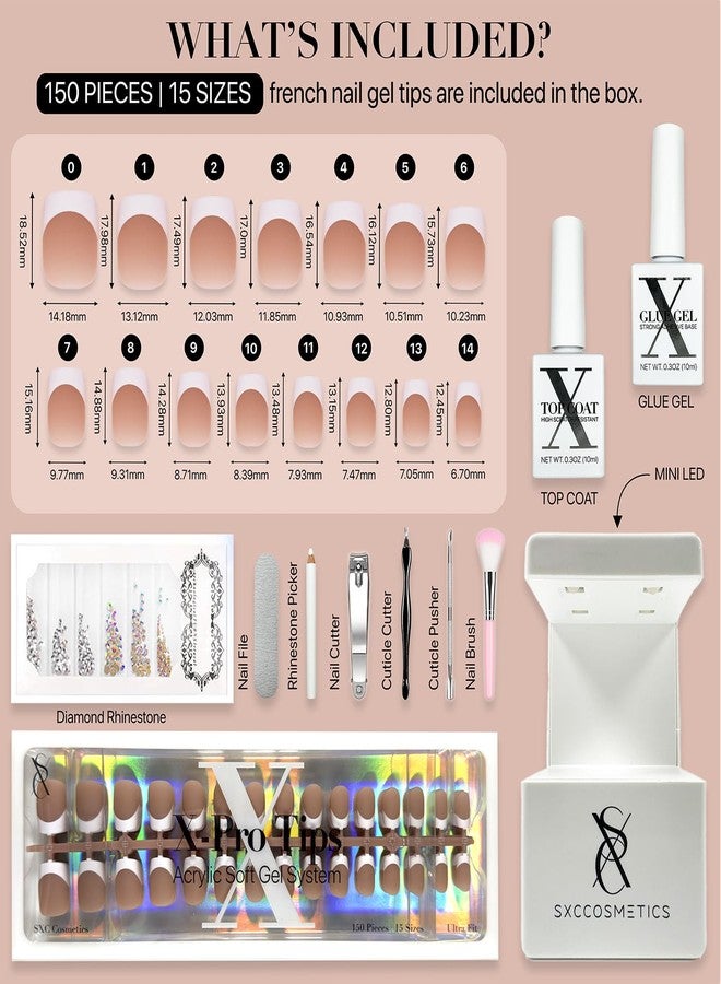 SXC Cosmetics French Tip Press On Nails Brown Series, XS Square X-Pro Tips Starter Kit - Image 3