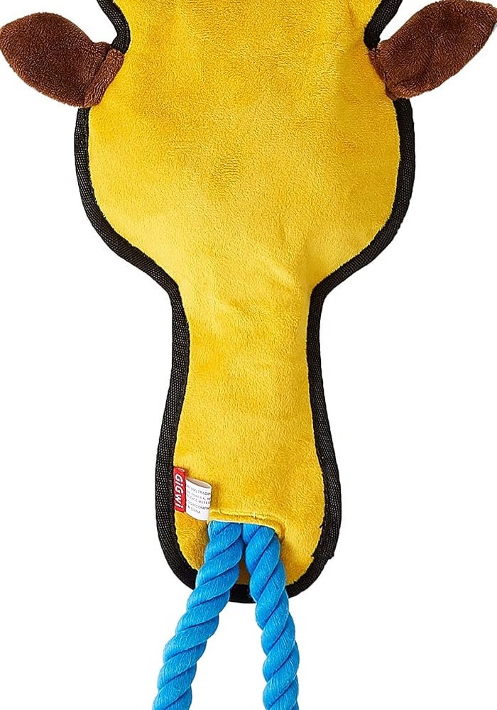 GiGwi Tug Hercules Squeaker Dog Toy - Plush Deer with Rope, Medium Yellow - Image 2