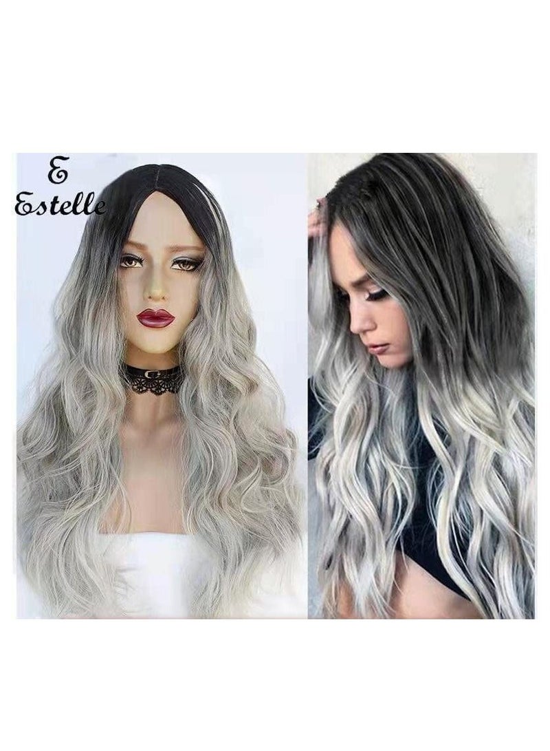 إستيل شعر مستعار مقاوم للحرارة من الألياف الطبيعة يبحث عن شعر مستعار كوسبلاي للاستخدام اليومي للحفلات الاصطناعية لاستبدال شعر مستعار للنساء الموضة نصف رمادي - Image 2