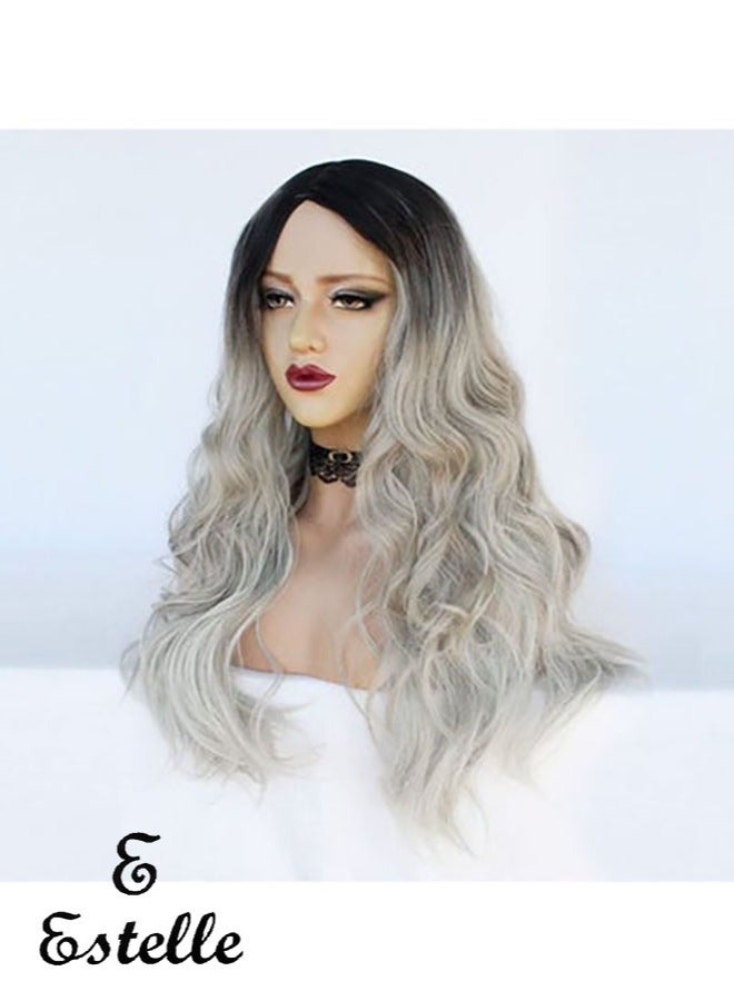 إستيل شعر مستعار مقاوم للحرارة من الألياف الطبيعة يبحث عن شعر مستعار كوسبلاي للاستخدام اليومي للحفلات الاصطناعية لاستبدال شعر مستعار للنساء الموضة نصف رمادي - Image 1