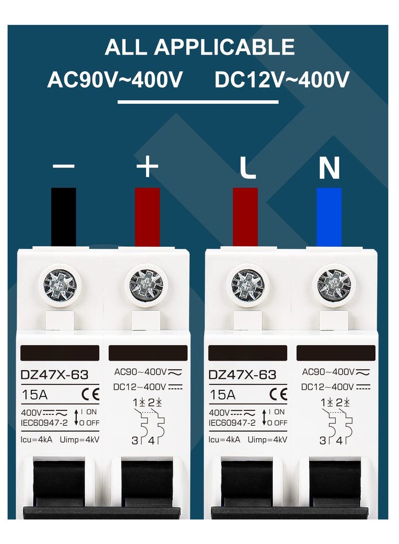 15 Amp Miniature Circuit Breaker for DC Solar Systems, 12-400V, DIN Rail Mount, Universal AC/DC Disconnect Switch  - Image 4