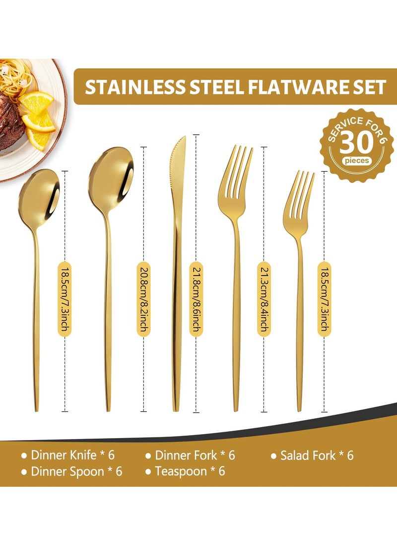Generic Gold Stainless Steel Cutlery,Durable Gold Polished Knives, Spoons and Forks,30 Piece Cutlery for Kitchen,Knife Spoon Forks Set  - Image 4