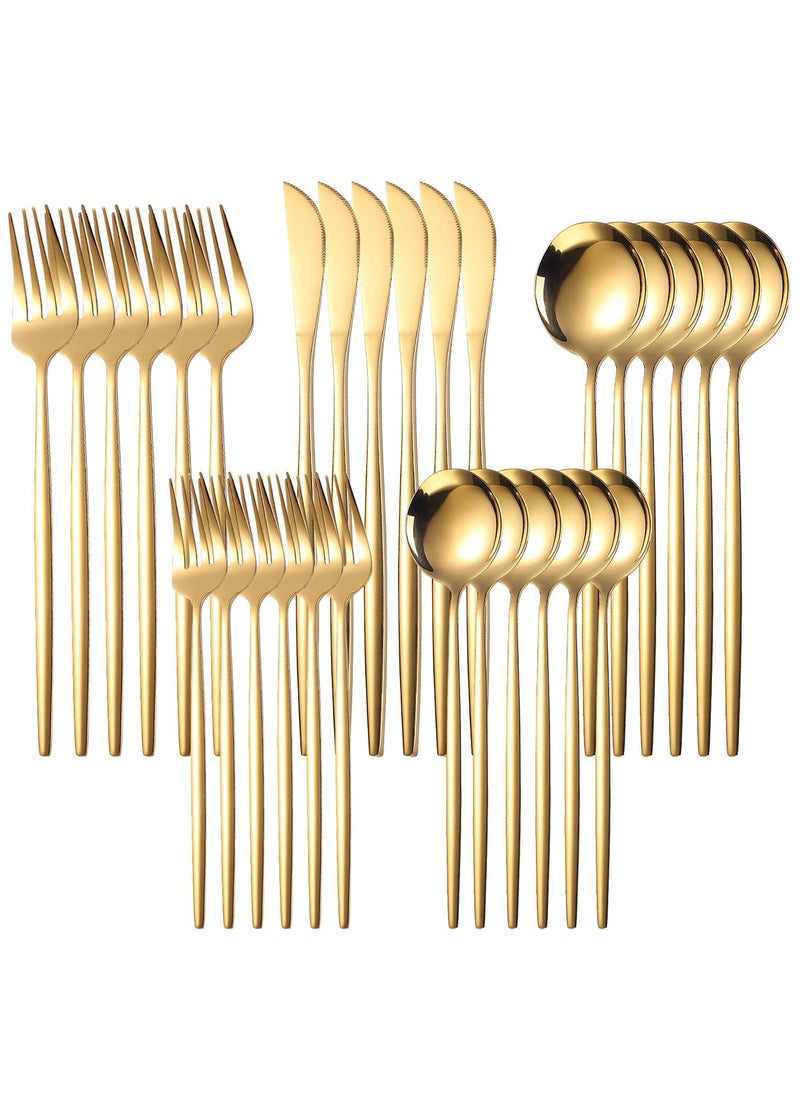 Generic Gold Stainless Steel Cutlery,Durable Gold Polished Knives, Spoons and Forks,30 Piece Cutlery for Kitchen,Knife Spoon Forks Set  - Image 1