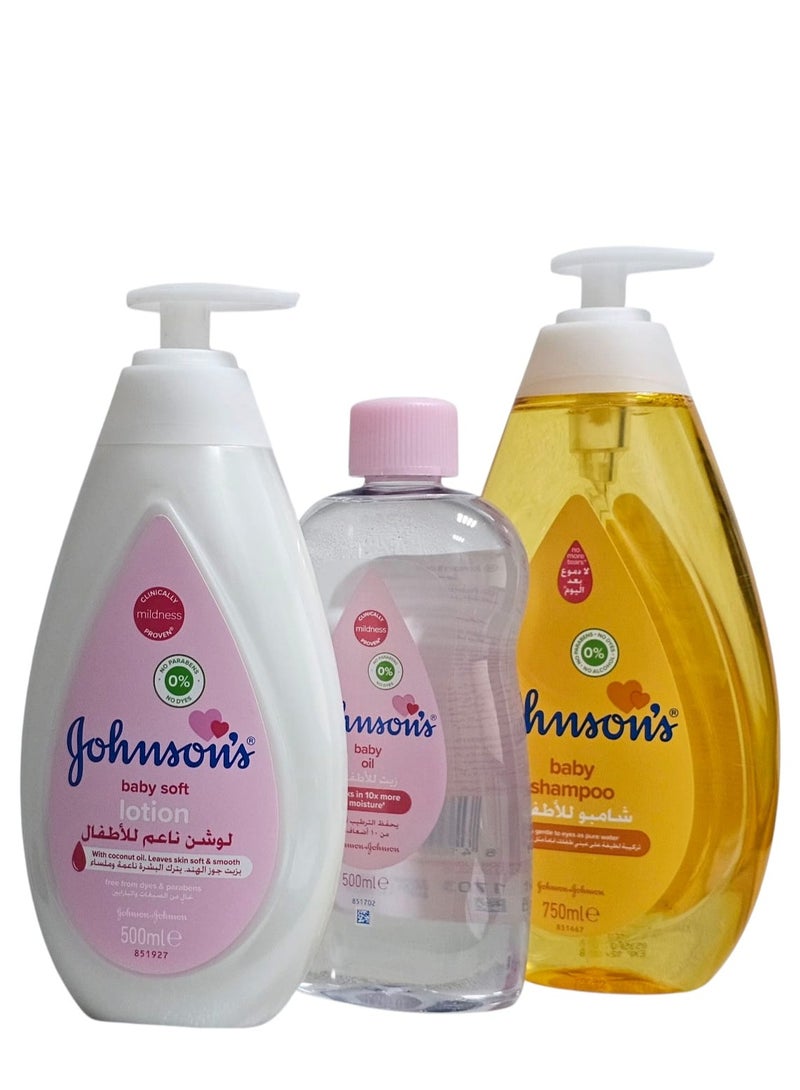 Johnson's Baby Baby shampoo, lotion, and oil set 750+500+500 ml  - Image 1