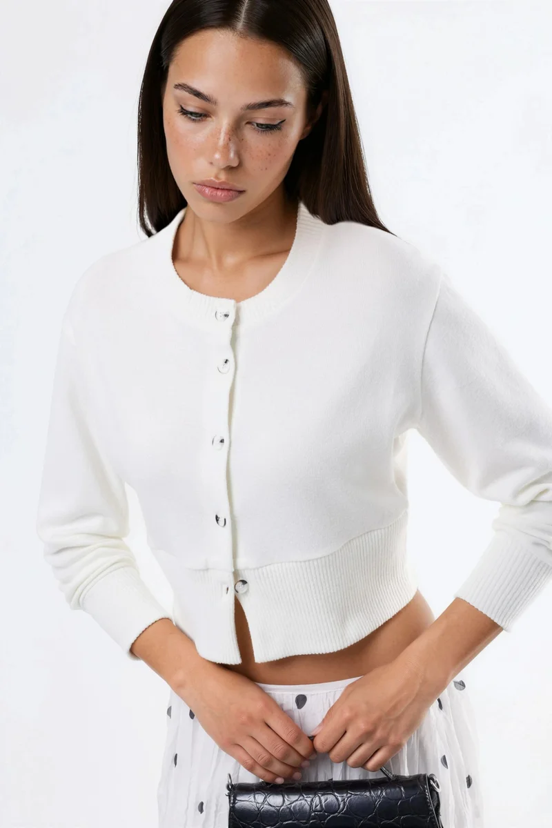 Busem BUSEM Casual Crew Neck Buttoned Crop Jacket