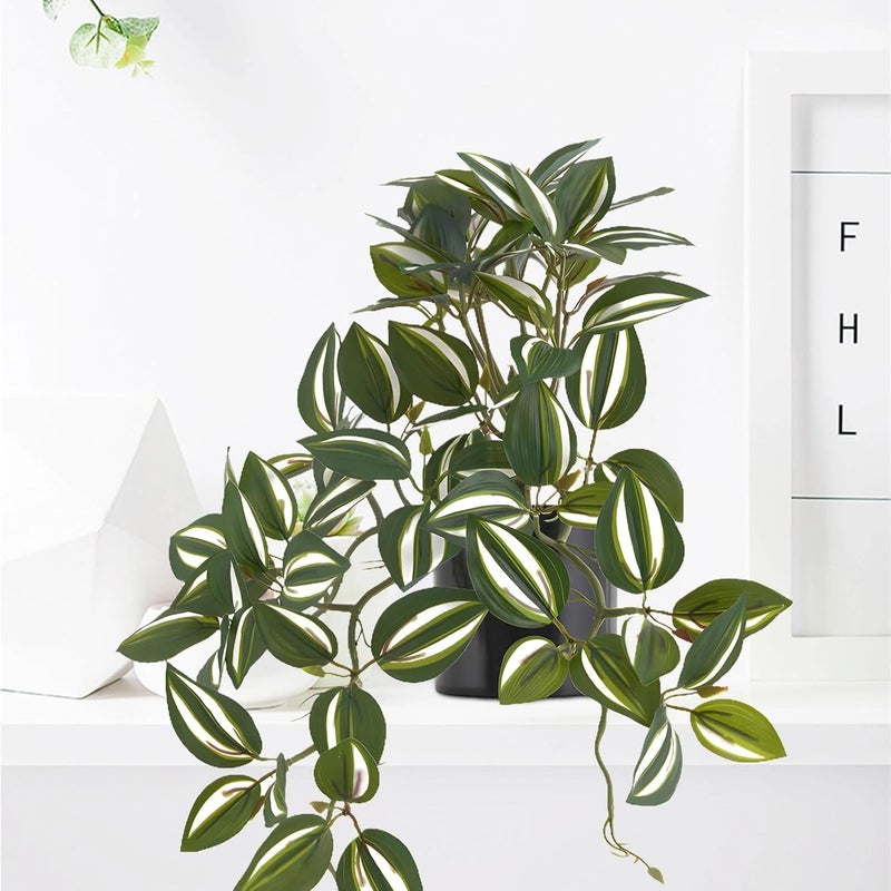 Faux Silk Watermelon Peperomia Tabletop Plant With Pot, Vibrant Green Leaves For Home And Office Decor - Image 3