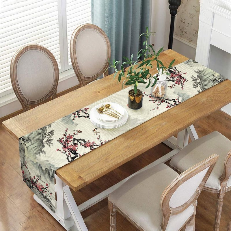 VeiVian Japanese Table Runner, Cherry Blossom Asian Anime Nature Landscape Aesthetic Kitchen Dining Table Runners for Indoor Outdoor Home Party Holiday Decor 13X72Inch - Image 3