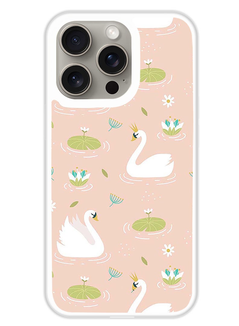 Theodor Protective Case Cover For APPLE IPHONE 15 Pro Swans (White Bumper) - Image 1
