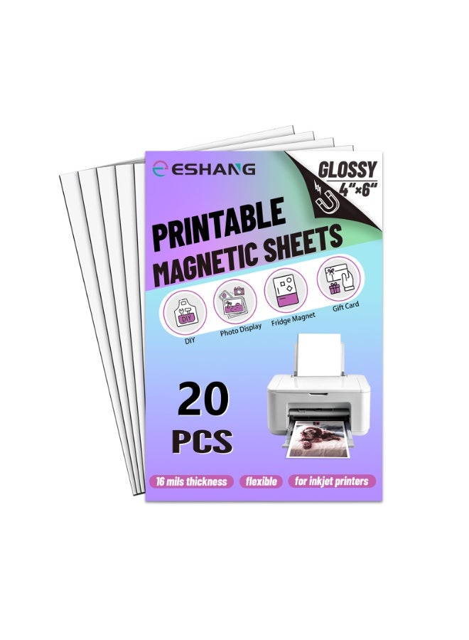 ESHANG 4 x 6 Inch 20PCS Glossy Printable Magnetic sheets Non Adhesive 0.4mm Thinckness Thick Magnet Photo Paper for Inkjet Printers - Image 1