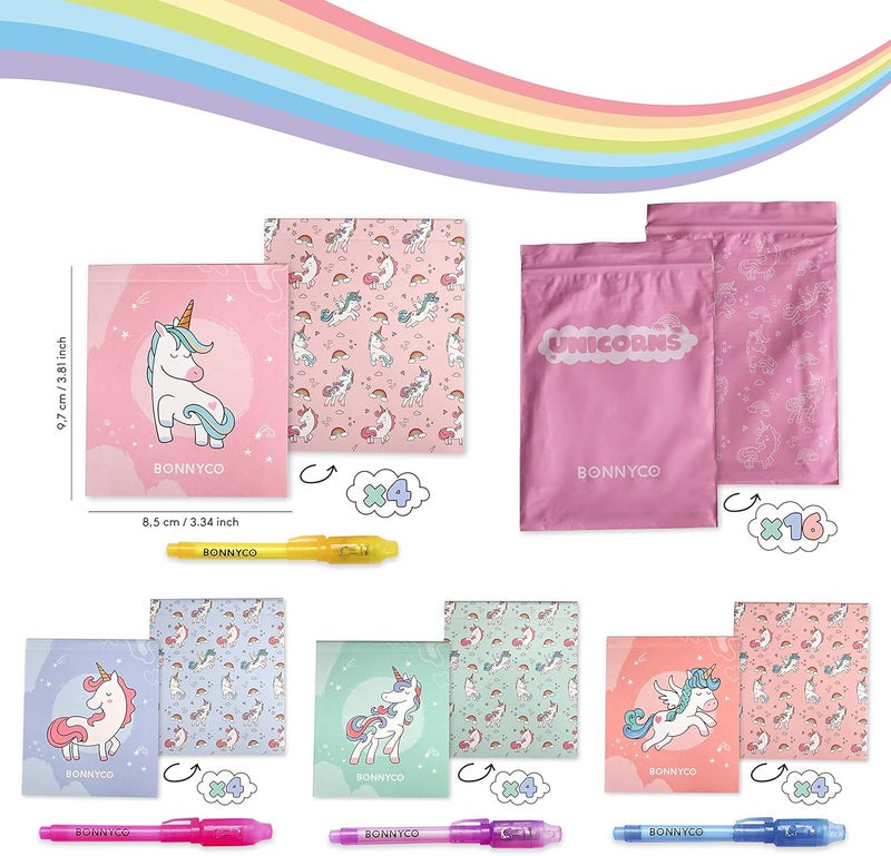 BONNYCO Invisible Ink Pen and Notebook Pack 16, Unicorn Party Favors for Kids. Magic Spy Pen Goodie Bags Stuffers for Kids, Unicorn Birthday Party Supplies. Goody Bag Stuffers, Return Gifts Prizes - Image 5