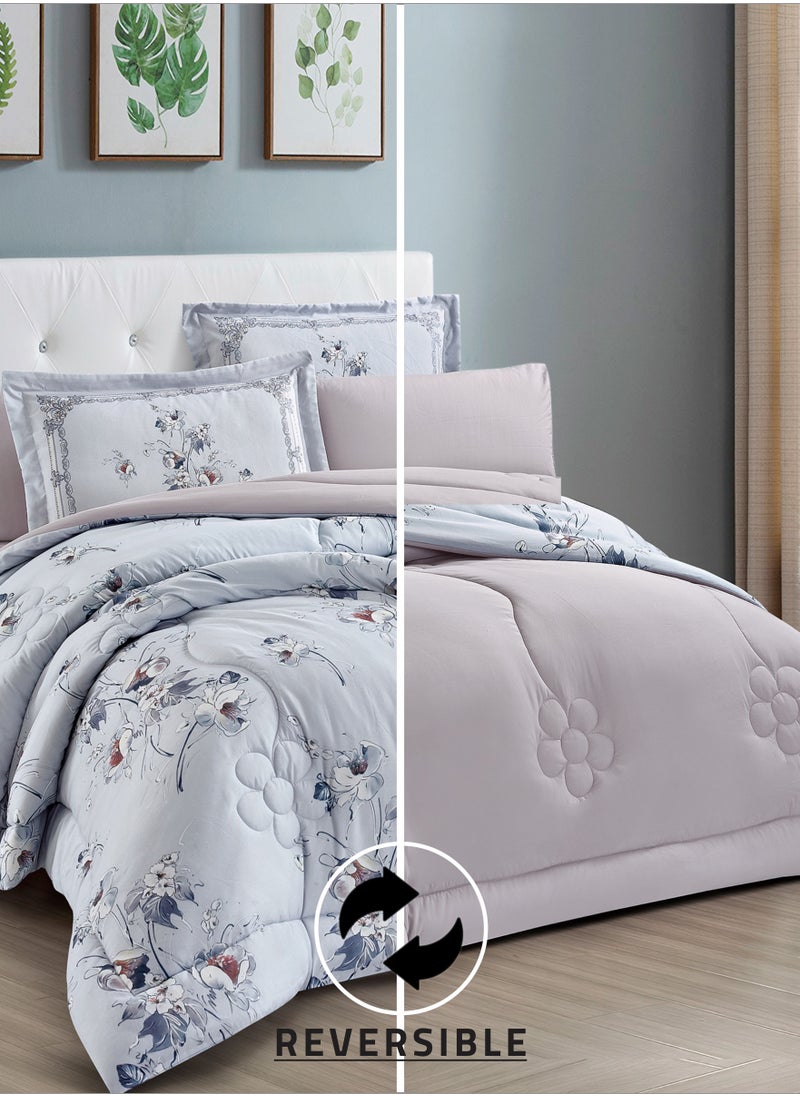 Donetella - Comforter Set 4-Pcs Single Size Printed Reversible Bed FIt 170x 230 CM All Season Comforter With (350 GSM) Down Alternative Filling, Cadet Blue - Image 1