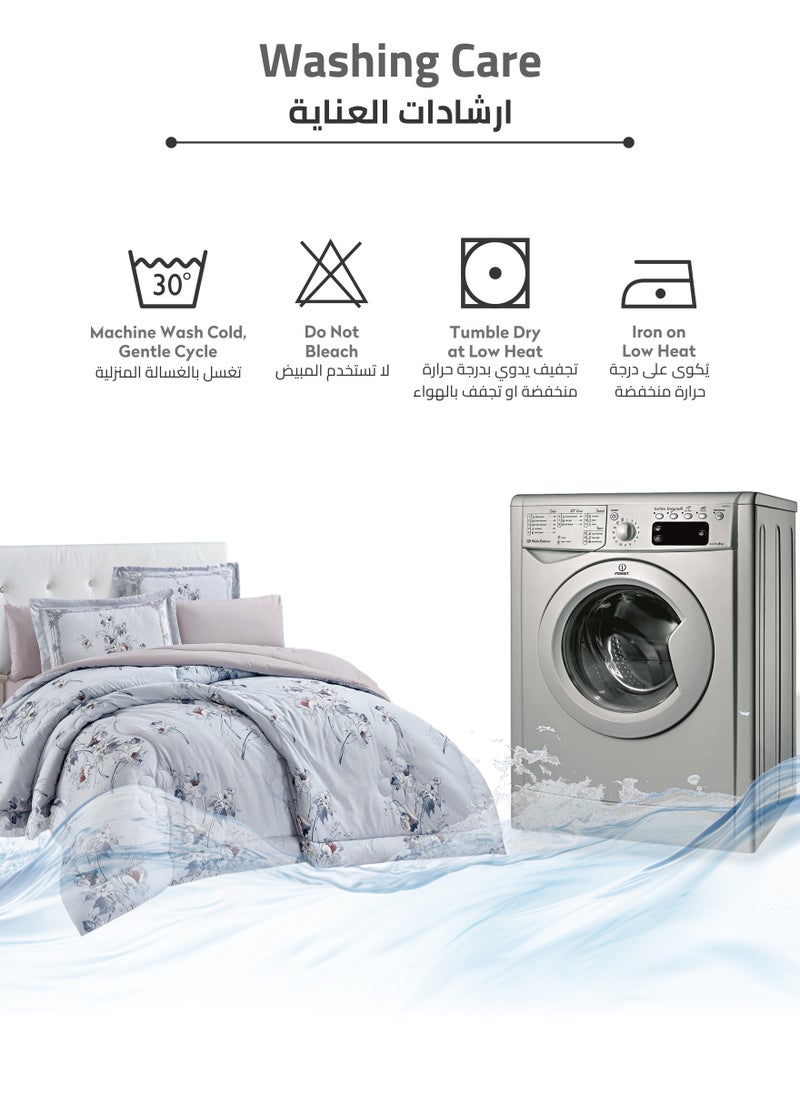 Donetella - Comforter Set 4-Pcs Single Size Printed Reversible Bed FIt 170x 230 CM All Season Comforter With (350 GSM) Down Alternative Filling, Cadet Blue - Image 1