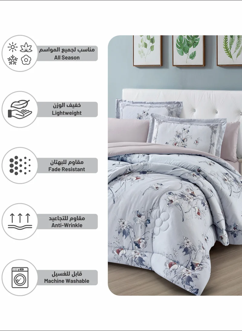 دوناتيلا طقم لحاف 4 قطع مقاس واحد مطبوع سرير قابل للعكس مقاس 170 * 230 سم مع حشوة بديلة لأسفل (350 جرام لكل متر مربع) ، أزرق فاتح