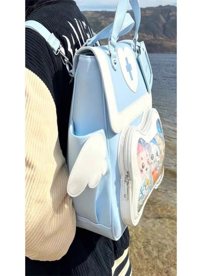 Vobomo Cute Puppy Bone Ita Bag Y2k Aesthetic Cute Backpack Waterproof PU Leather Backpack Cross and Angel Wings Ita Bag, Llight Blue, Small to Medium, Modern - Image 3