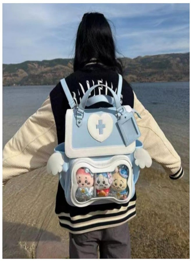 Vobomo Cute Puppy Bone Ita Bag Y2k Aesthetic Cute Backpack Waterproof PU Leather Backpack Cross and Angel Wings Ita Bag, Llight Blue, Small to Medium, Modern - Image 2