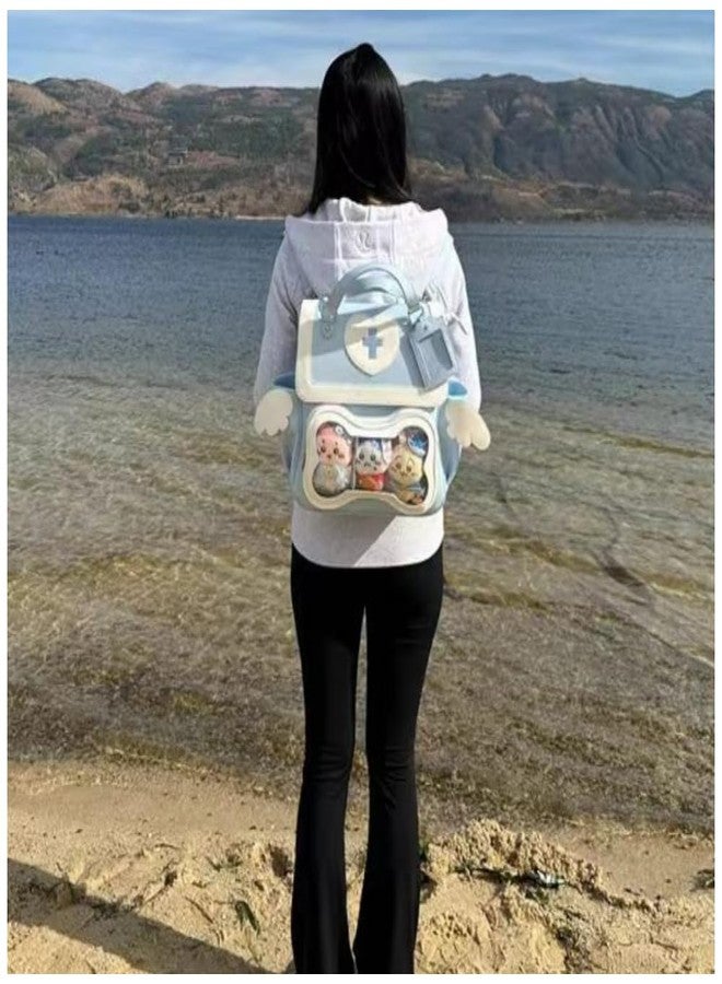Vobomo Cute Puppy Bone Ita Bag Y2k Aesthetic Cute Backpack Waterproof PU Leather Backpack Cross and Angel Wings Ita Bag, Llight Blue, Small to Medium, Modern - Image 4