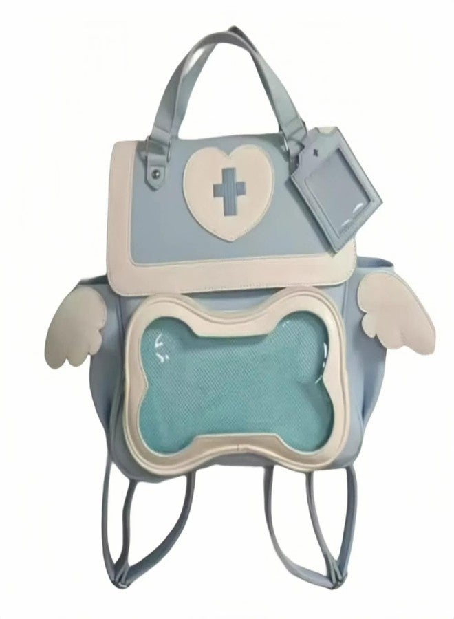 Vobomo Cute Puppy Bone Ita Bag Y2k Aesthetic Cute Backpack Waterproof PU Leather Backpack Cross and Angel Wings Ita Bag, Llight Blue, Small to Medium, Modern - Image 1