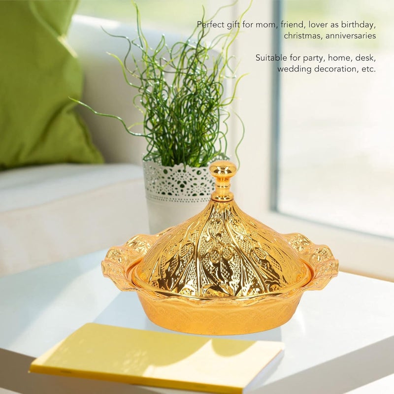 klarako Sugar Container, Zinc Alloy Strong Durable Three Dimensional Engraving Retro Exquisite Sugar Bowl Turkish Style Gold Candy Bowl with Lid for Coffee Tea, Sugar Holder, Salt Bowl, Sugar Dispenser - Image 2