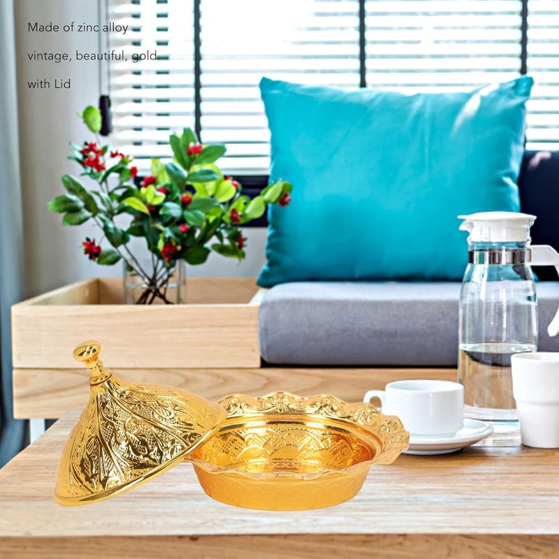 klarako Sugar Container, Zinc Alloy Strong Durable Three Dimensional Engraving Retro Exquisite Sugar Bowl Turkish Style Gold Candy Bowl with Lid for Coffee Tea, Sugar Holder, Salt Bowl, Sugar Dispenser - Image 3