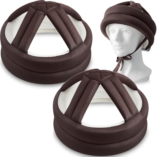Woanger 2 Pcs Anti Fall Elder Head Safety Helmet for Adults Special Needs Thick Soft Protective Hat Adjustable Seniors Fall Prevention Head Protection Cap Elderly Helmet for Injury Protection (Coffee) - Image 1