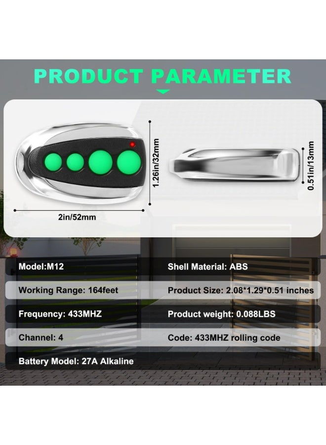 يالونج قطعتان جهاز تحكم عن بُعد عالمي ١٢ فولت ٤٣٣ ميجاهرتز لفتح أبواب المرآب، للبوابات الأوتوماتيكية المنزلقة، متوافق مع لوك ماستر توبنز كاسار، جهاز إرسال لاسلكي بأربعة أزرار للتحكم في البوابة الأمنية مع سلسلة مفاتيح - Image 4