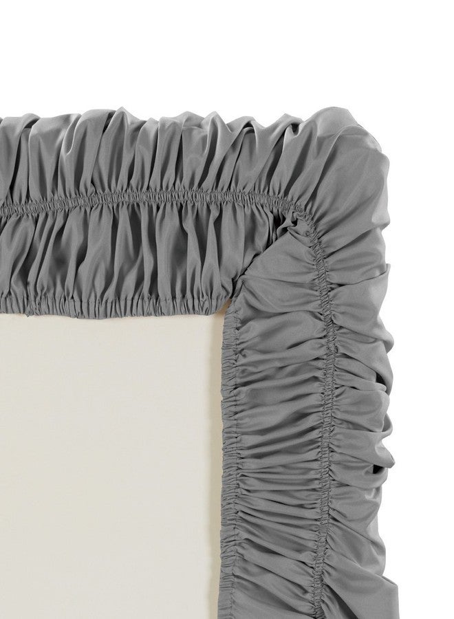 Linen Plus تنورة سرير مرنة بارتفاع 14" سهلة التركيب/سهلة الإزالة مزينة بالتجاعيد بلون رمادي فاتح، حجم كوين-كينغ - Image 2