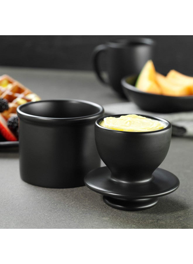 Butter Bell - The Original Butter Bell crock by L Tremain, a Countertop French Ceramic Butter Dish Keeper for Spreadable Butter, Classic Retro Matte Finish, Black