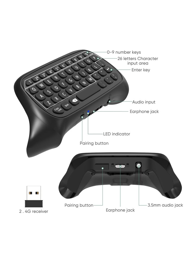 KASTWAVE Keyboard Compatible with Xbox Series X/S/Xbox One/One S Controller,2.4G USB Gamepad keyboard with Headset Jack and 3.5mm Audio Jack,QWERTY Keyboard Mini Digital Keyboard- Black - Image 2