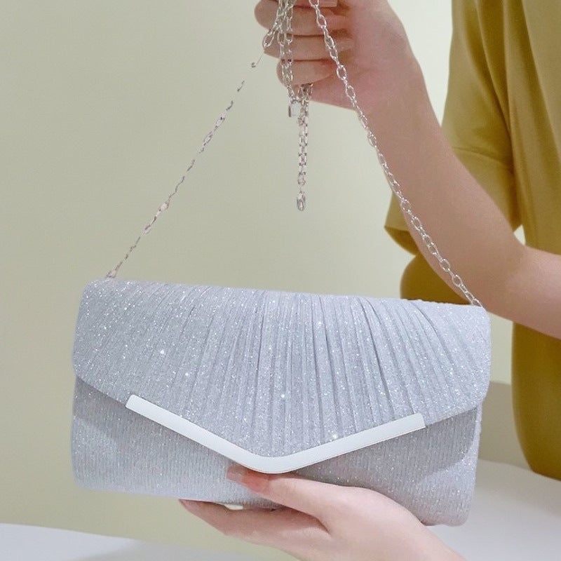 Shiny Pleated Large Capacity Evening Clutch Bag for Women - Image 2