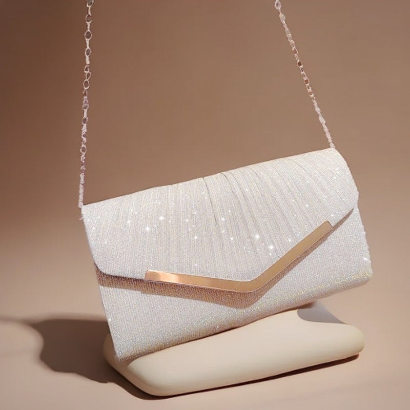Shiny Pleated Large Capacity Evening Clutch Bag for Women - Image 1