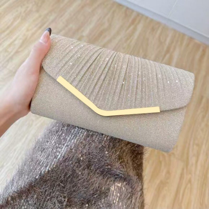 Shiny Pleated Large Capacity Evening Clutch Bag for Women - Image 4