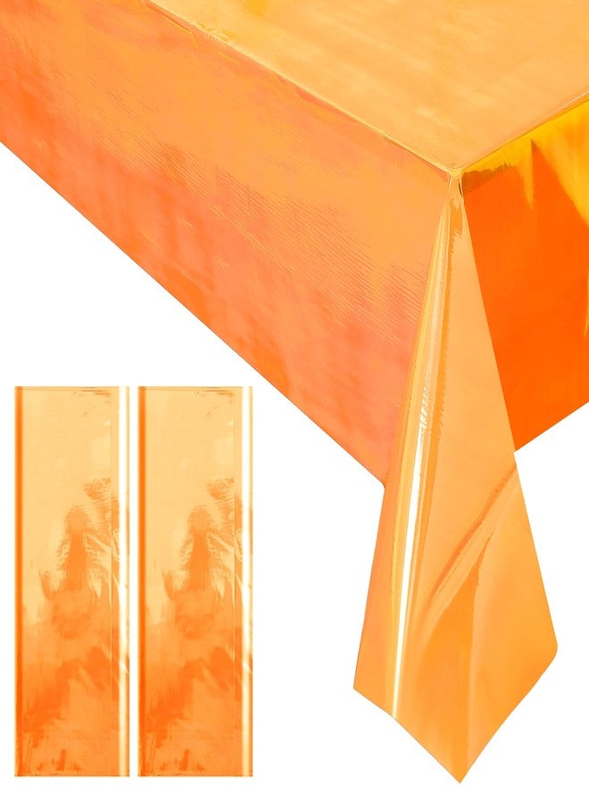 Just Shimmer 2 Pieces Orange Iridescence Tablecloth - 40 x 108“ Disposable Shiny Laser Table Cloth - Glitter Plastic Tablecloths - Holographic Iridescent Table Cover for Party Decoration, Wedding and Banquet - Image 1