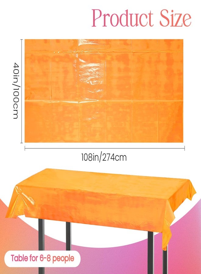 Just Shimmer 2 Pieces Orange Iridescence Tablecloth - 40 x 108“ Disposable Shiny Laser Table Cloth - Glitter Plastic Tablecloths - Holographic Iridescent Table Cover for Party Decoration, Wedding and Banquet - Image 2