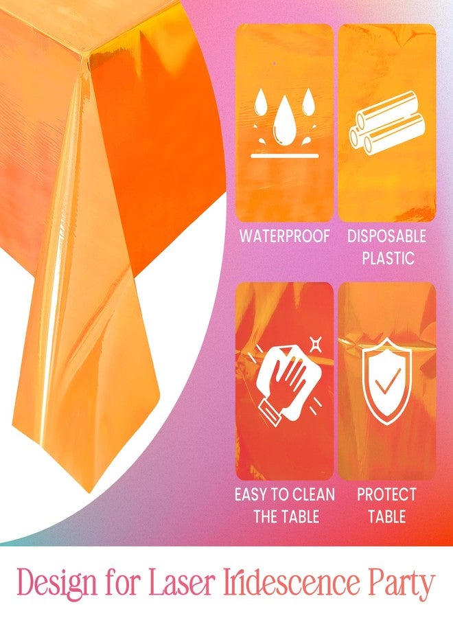 Just Shimmer 2 Pieces Orange Iridescence Tablecloth - 40 x 108“ Disposable Shiny Laser Table Cloth - Glitter Plastic Tablecloths - Holographic Iridescent Table Cover for Party Decoration, Wedding and Banquet - Image 5