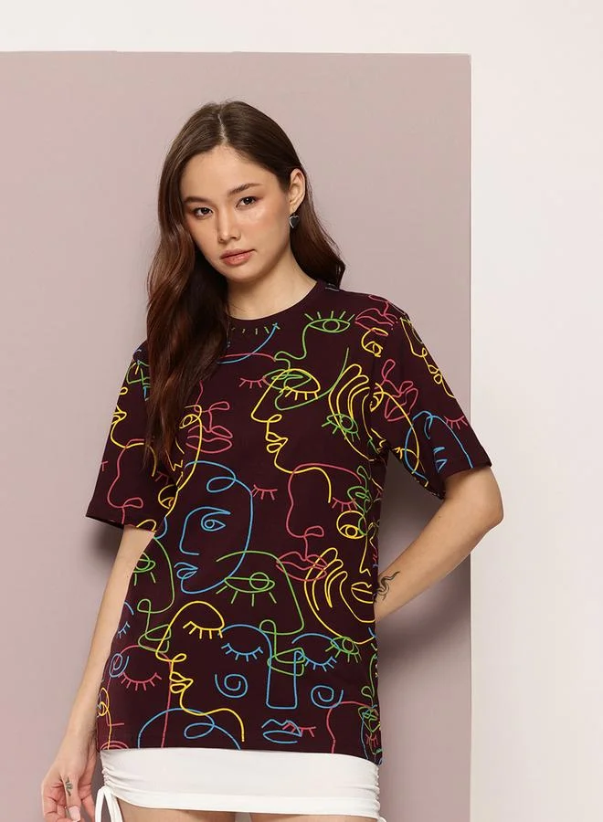 ديلينجر تيشيرت مطبع واسع بياقة دائرية