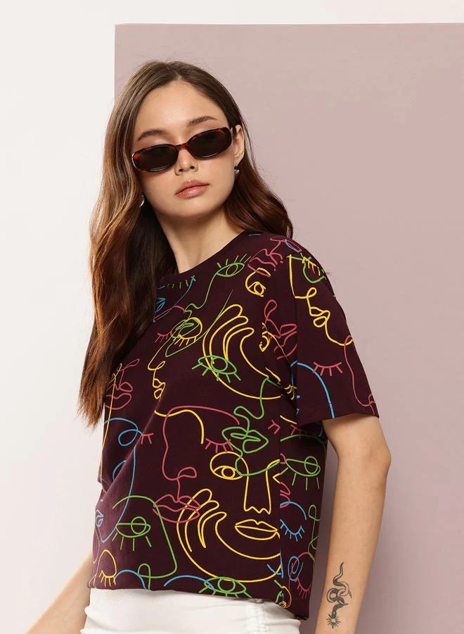 Dillinger Women Oversized Crew Neck Printed T-Shirt