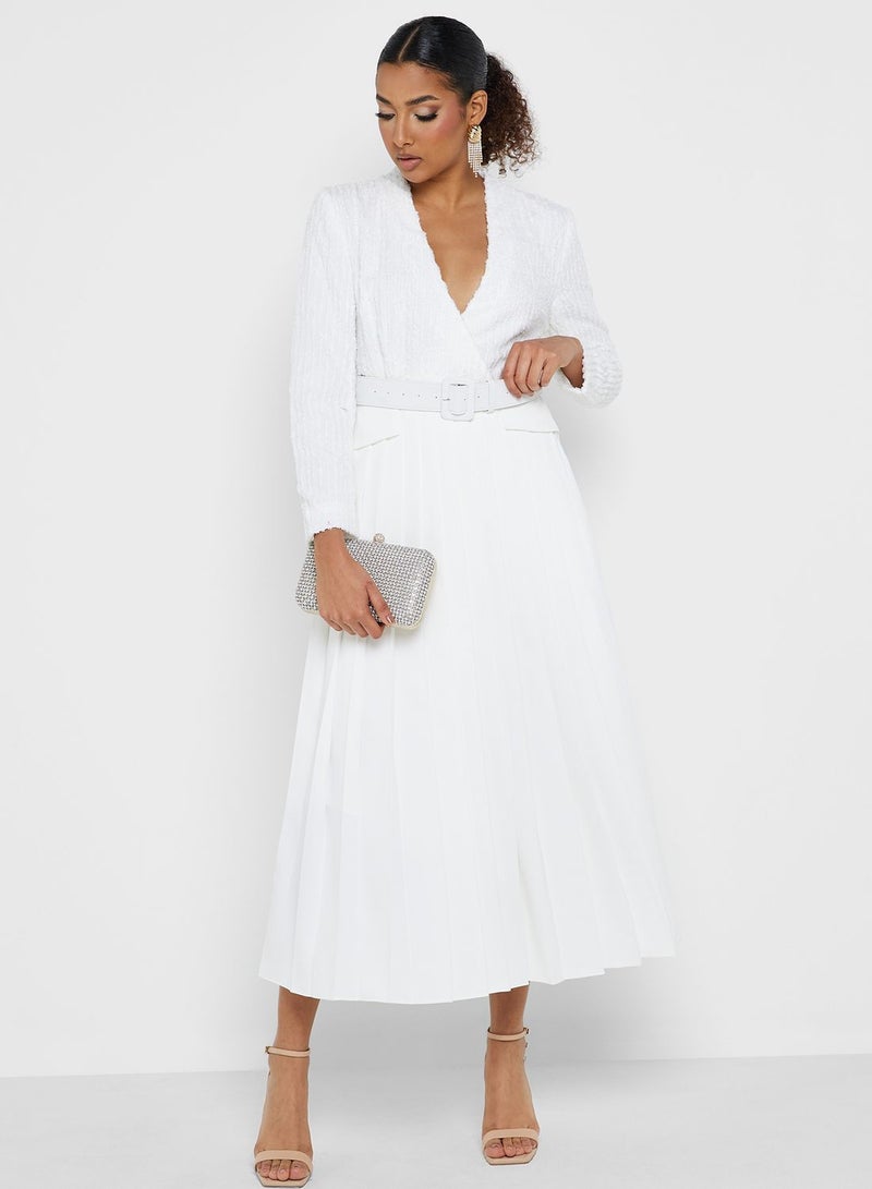 Pleated Belted Dress