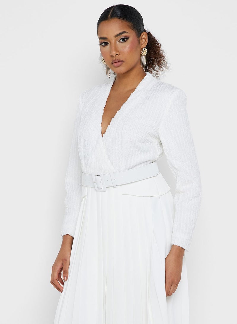 Pleated Belted Dress