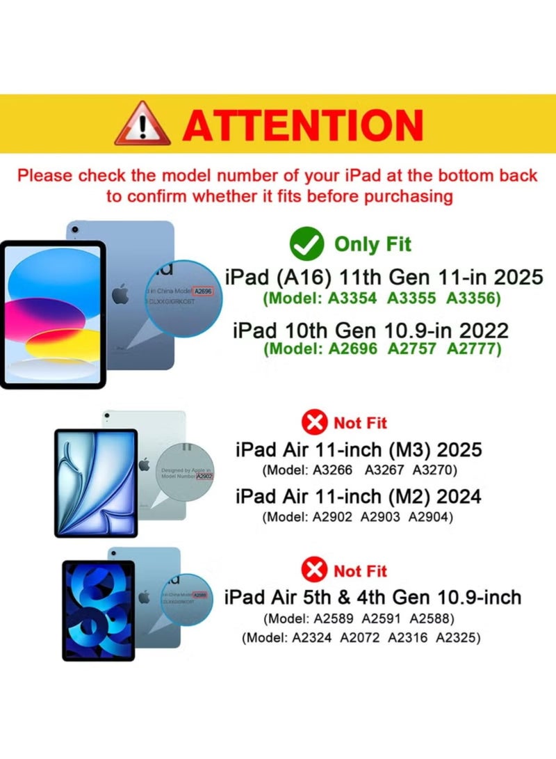 غطاء لـ iPad (A16) 11th / 10th Generation 2025/2022 10.9 بوصة حالة اللوح للأطفال - غطاء مقبض واقي خفيف الوزن إيفا مقاوم للصدمات متوافق مع iPad A16 11 " (أسود) - Image 2