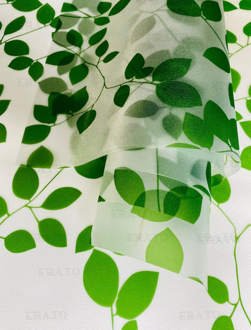 ERATO™ Vinyl Self Adhesive Frosted Window Glass Film Privacy Sunlight Blocking UV Protection Film for Office/Home/Bathroom Static Cling Non Adhesive Film (Inch 16x72, Green Leaf Plant Flower) - Image 1