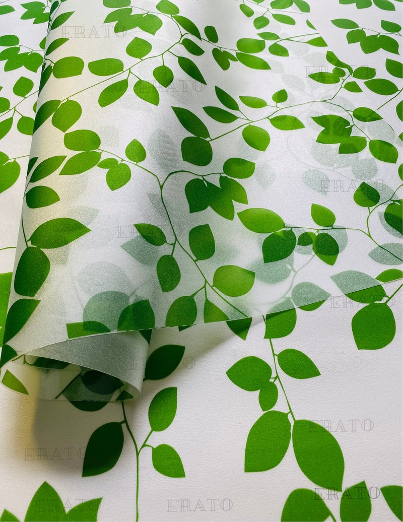 ERATO™ Vinyl Self Adhesive Frosted Window Glass Film Privacy Sunlight Blocking UV Protection Film for Office/Home/Bathroom Static Cling Non Adhesive Film (Inch 16x72, Green Leaf Plant Flower) - Image 2
