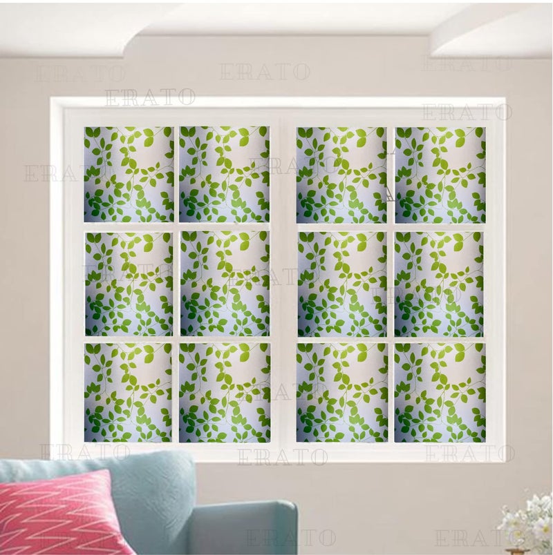 ERATO™ Vinyl Self Adhesive Frosted Window Glass Film Privacy Sunlight Blocking UV Protection Film for Office/Home/Bathroom Static Cling Non Adhesive Film (Inch 16x72, Green Leaf Plant Flower) - Image 5
