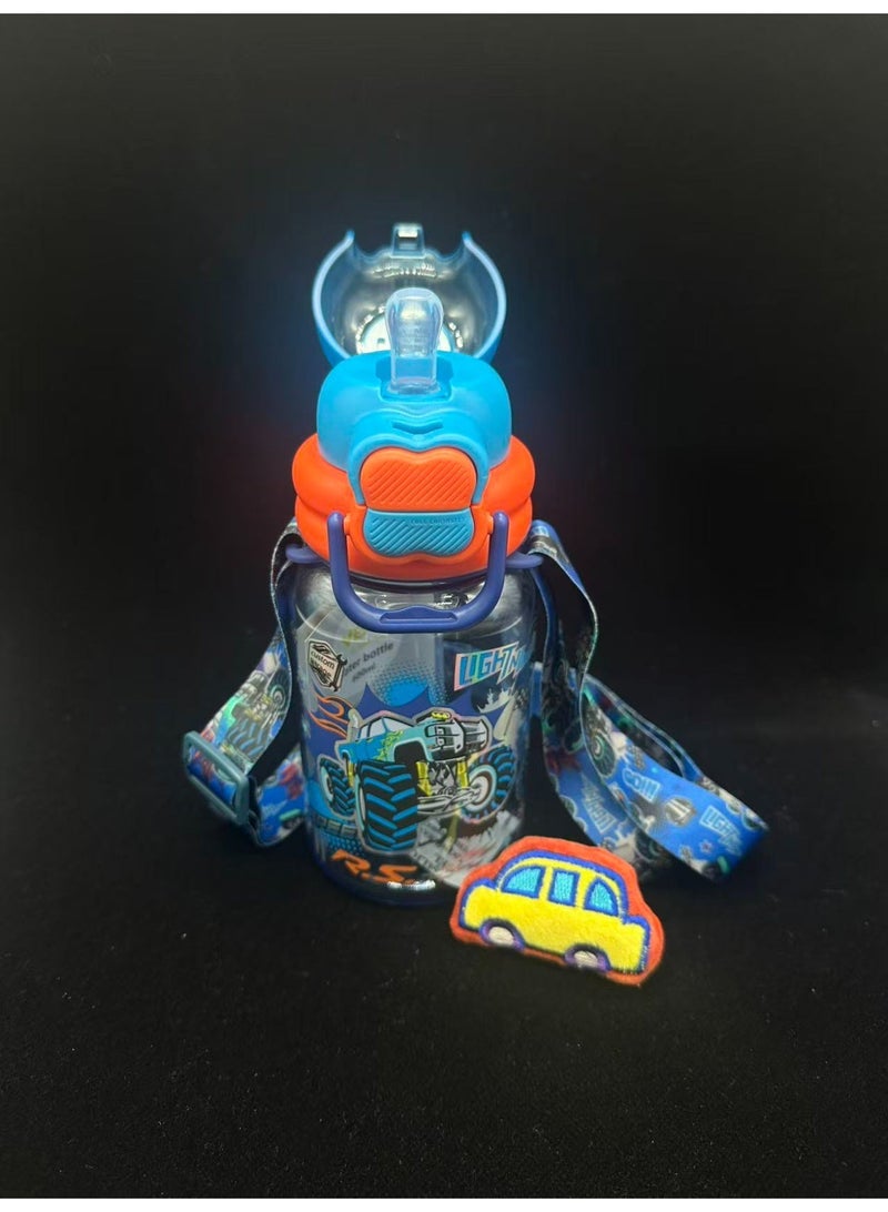 Five dream house 600ML Monster Truck Kids Water Bottle For School, Sippy Cup with Straw, Dual Drink Design with Free Magnetic Plush Toy Brooch - Image 4