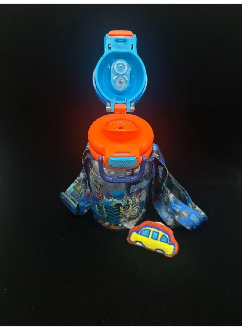 Five dream house 600ML Monster Truck Kids Water Bottle For School, Sippy Cup with Straw, Dual Drink Design with Free Magnetic Plush Toy Brooch - Image 5