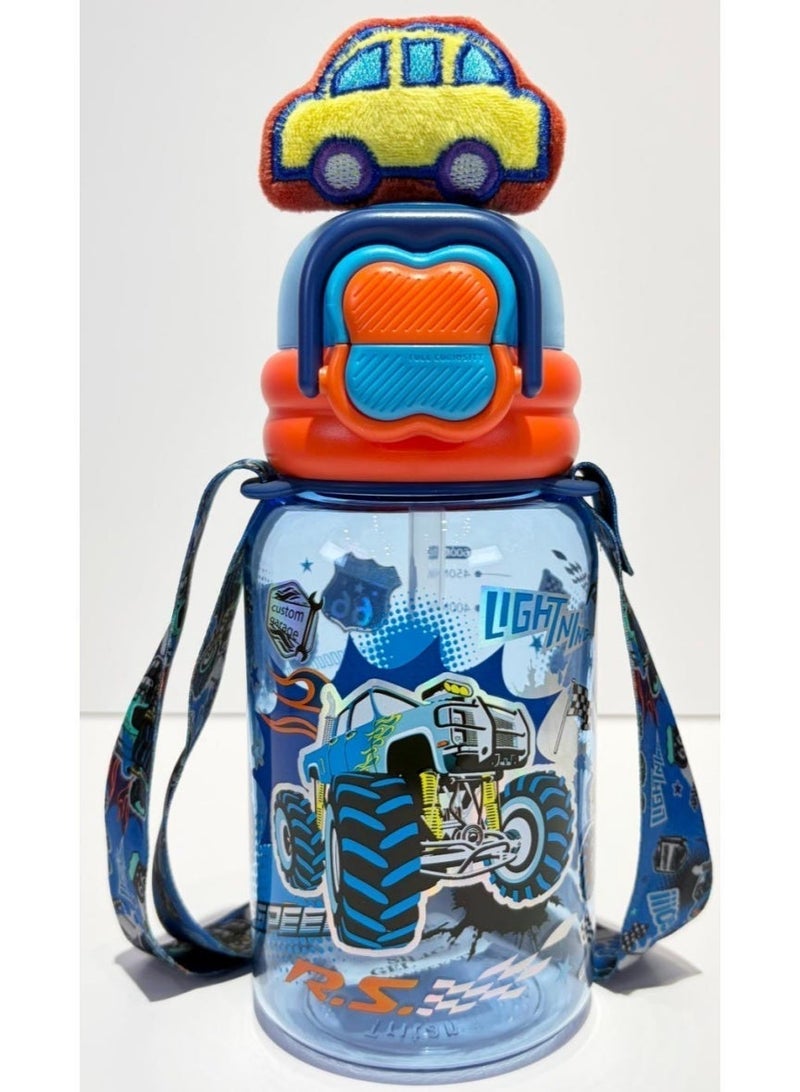 Five dream house 600ML Monster Truck Kids Water Bottle For School, Sippy Cup with Straw, Dual Drink Design with Free Magnetic Plush Toy Brooch - Image 2