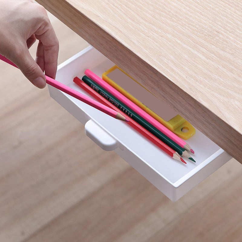 Under Desk Storage Drawer Adhesive Organizer 2 Pack No Drill Hidden Space Saver - Image 4