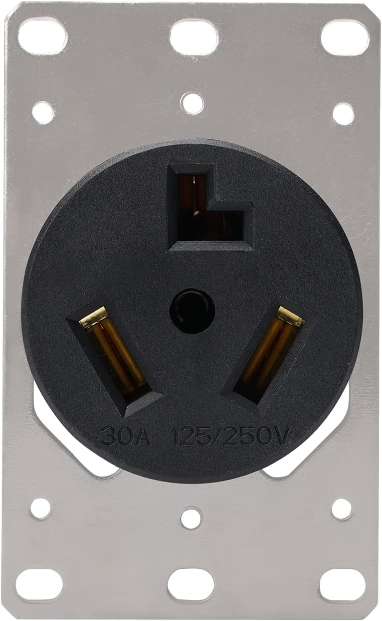 STARELO Flush Mounting Receptacle 10-30R, 30A 125/250V 3 Pole 3 Wire, No Grounding, Straight Blade, Outlet for Electric Dryers, Heavy Duty Industrial Grade Power Receptacle, (10-30R) - Image 1