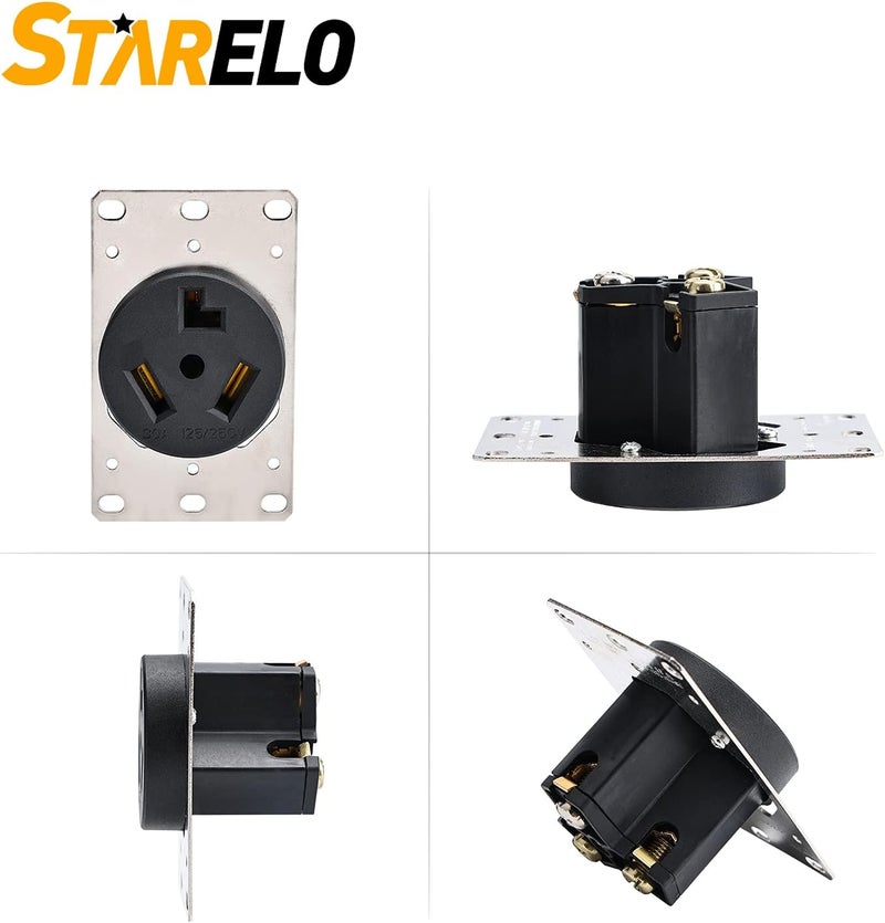 STARELO Flush Mounting Receptacle 10-30R, 30A 125/250V 3 Pole 3 Wire, No Grounding, Straight Blade, Outlet for Electric Dryers, Heavy Duty Industrial Grade Power Receptacle, (10-30R) - Image 2