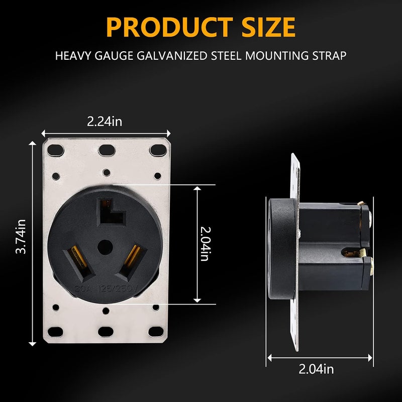 STARELO Flush Mounting Receptacle 10-30R, 30A 125/250V 3 Pole 3 Wire, No Grounding, Straight Blade, Outlet for Electric Dryers, Heavy Duty Industrial Grade Power Receptacle, (10-30R) - Image 4